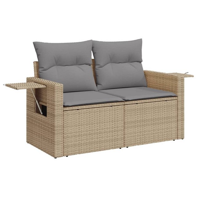 vidaXL Loungesofa Gartensofa mit Kissen 2-Sitzer Beige Poly Rattan, 1 Teile günstig online kaufen