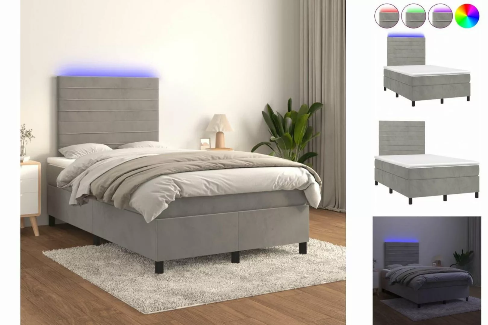 vidaXL Bettgestell Boxspringbett mit Matratze LED Hellgrau 120x200 cm Samt günstig online kaufen