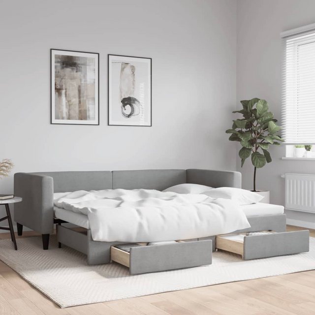 vidaXL Bett Tagesbett Ausziehbar mit Schubladen Hellgrau 90x200 cm Stoff günstig online kaufen