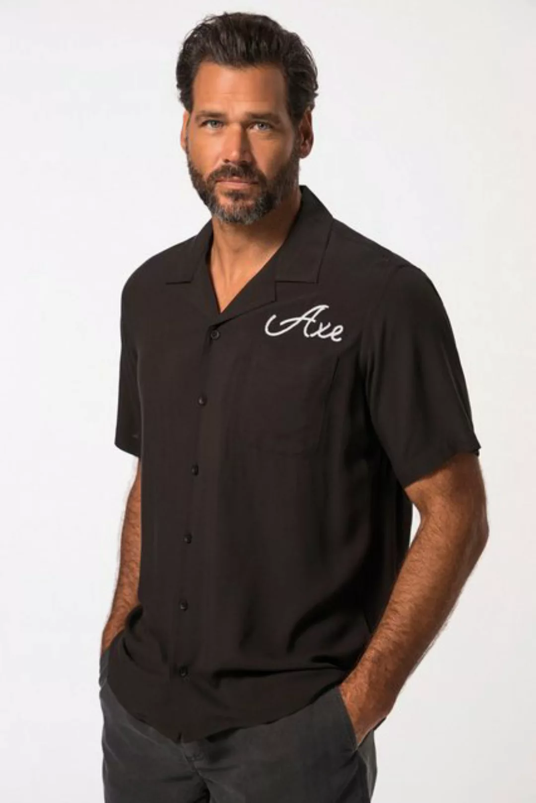 JP1880 Kurzarmhemd Hemd Halbarm Allover-Stickerei Cuba-Kragen günstig online kaufen