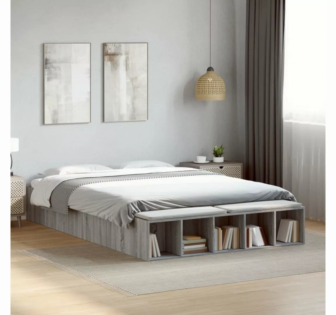 vidaXL Bett, Bettgestell Grau Sonoma 160x200 cm Holzwerkstoff günstig online kaufen