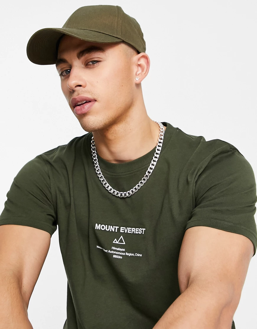 Selected Homme – T-Shirt aus Bio-Baumwolle mit „Mount Everest“-Stickerei-Gr günstig online kaufen