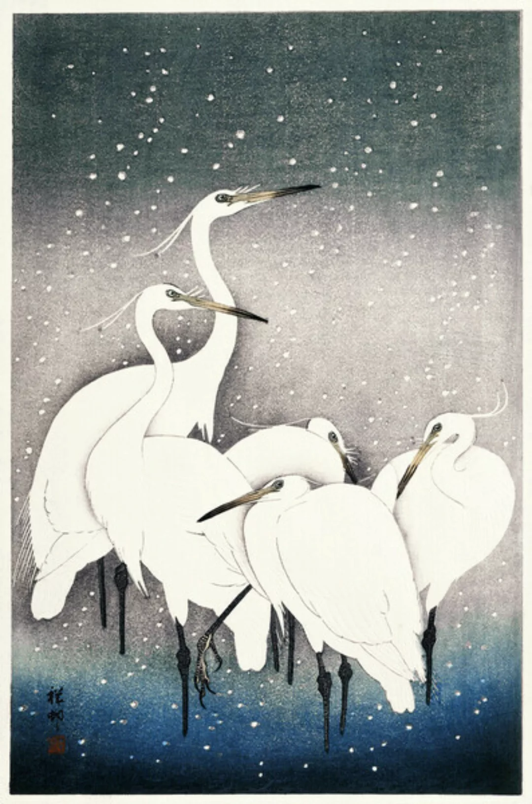 Poster / Leinwandbild - Group Of Egrets By Ohara Koson günstig online kaufen