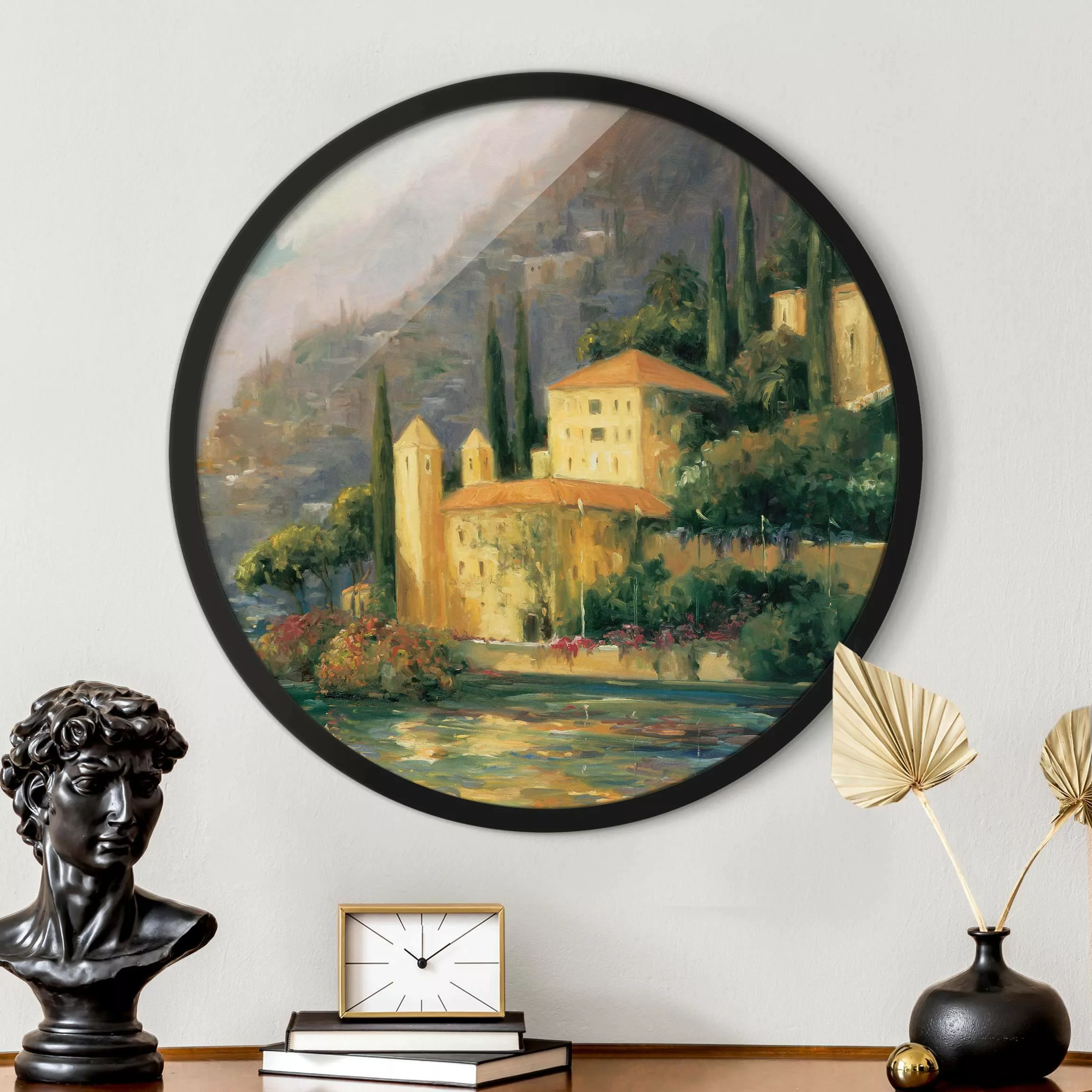 Rundes Gerahmtes Bild Italienische Landschaft - Landhaus günstig online kaufen