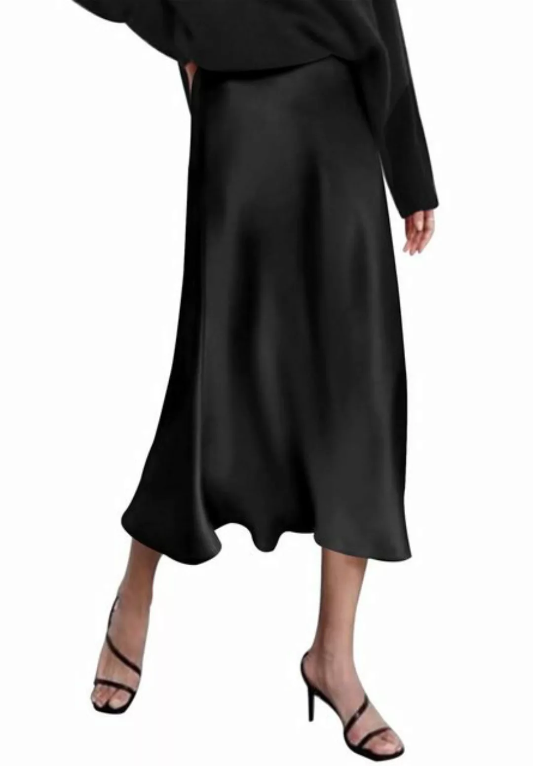 Opspring A-Linien-Rock Damen Satinrock Hohe Taille Skirt Elegant Seide Midi günstig online kaufen