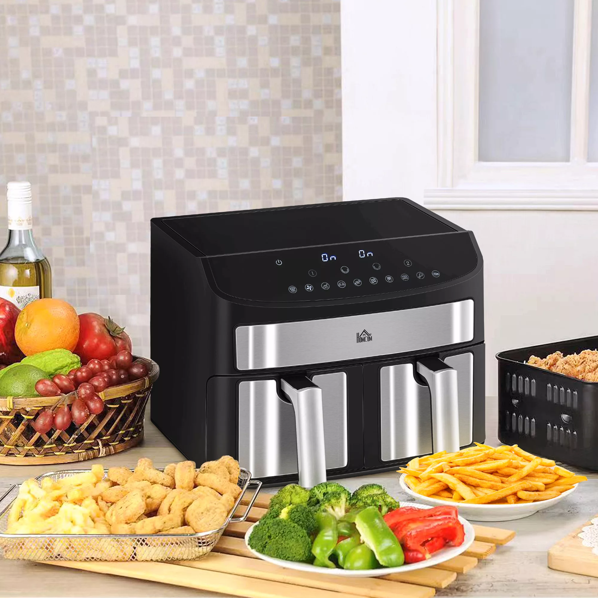 HOMCOM Heißluftfritteuse 8L Fritteuse mit Doppelkammer, Airfryer mit 10 Pro günstig online kaufen