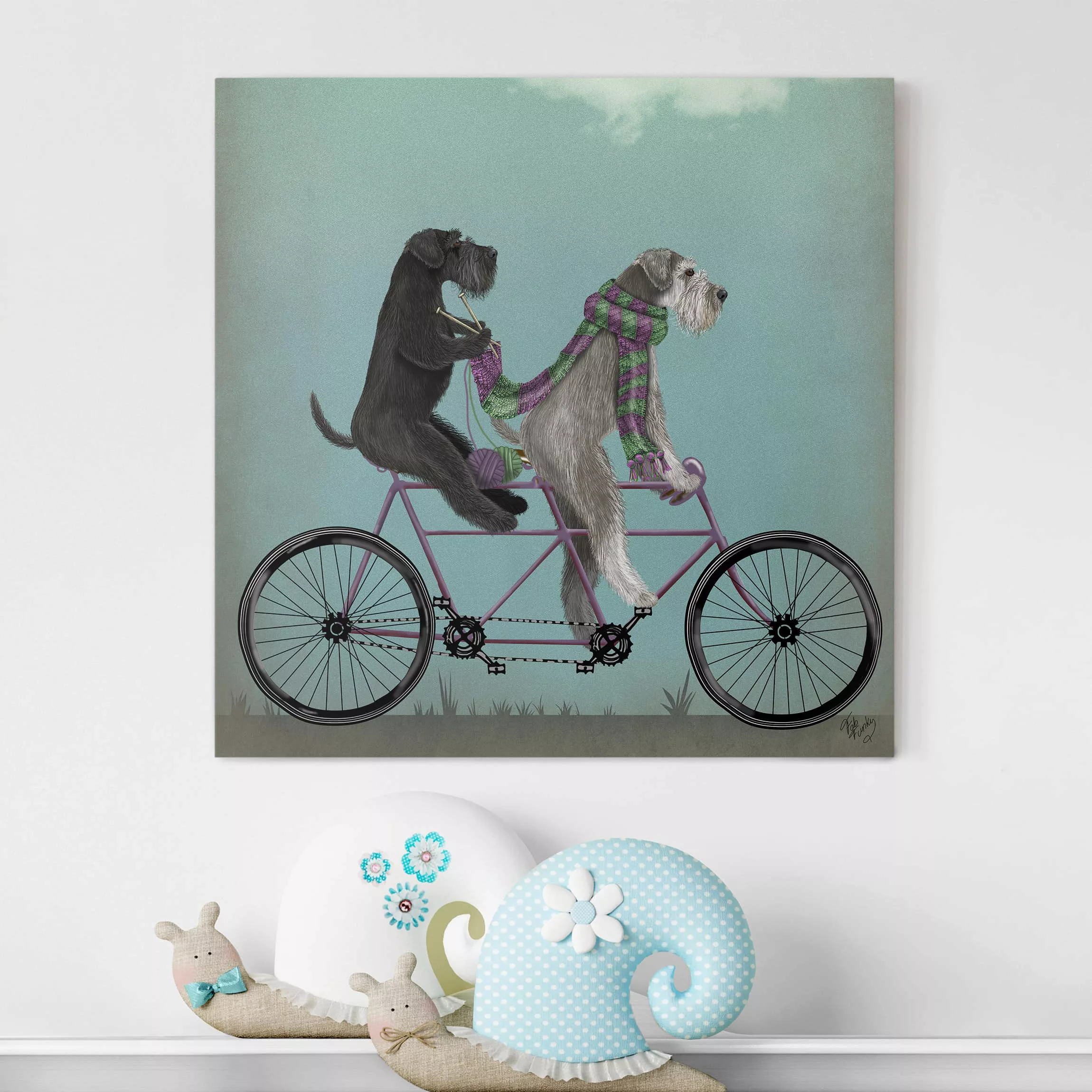 Leinwandbild Kinderzimmer - Quadrat Radtour - Schnauzer Tandem günstig online kaufen