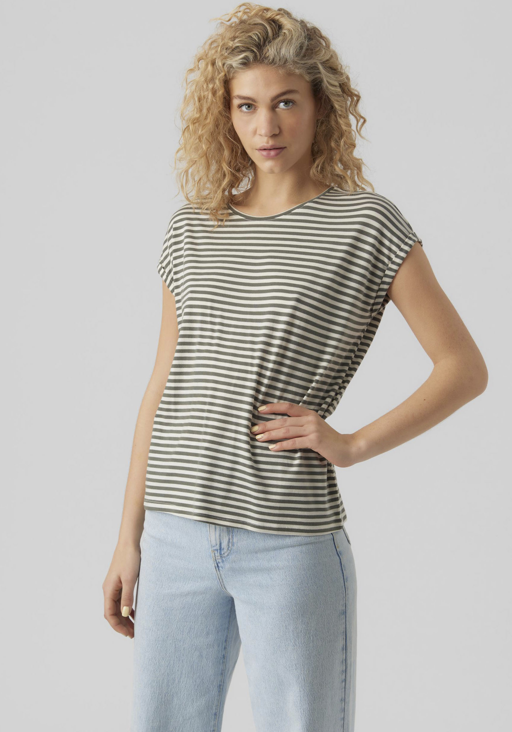 Vero Moda Rundhalsshirt "VMAVA PLAIN SS TOP STRIPE GA JRS NOOS" günstig online kaufen