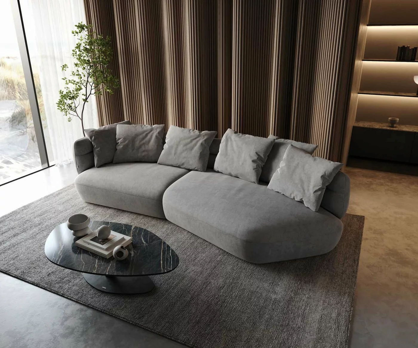 DELIFE Big-Sofa Roya, Mikrofaser Grau 320x140 cm günstig online kaufen