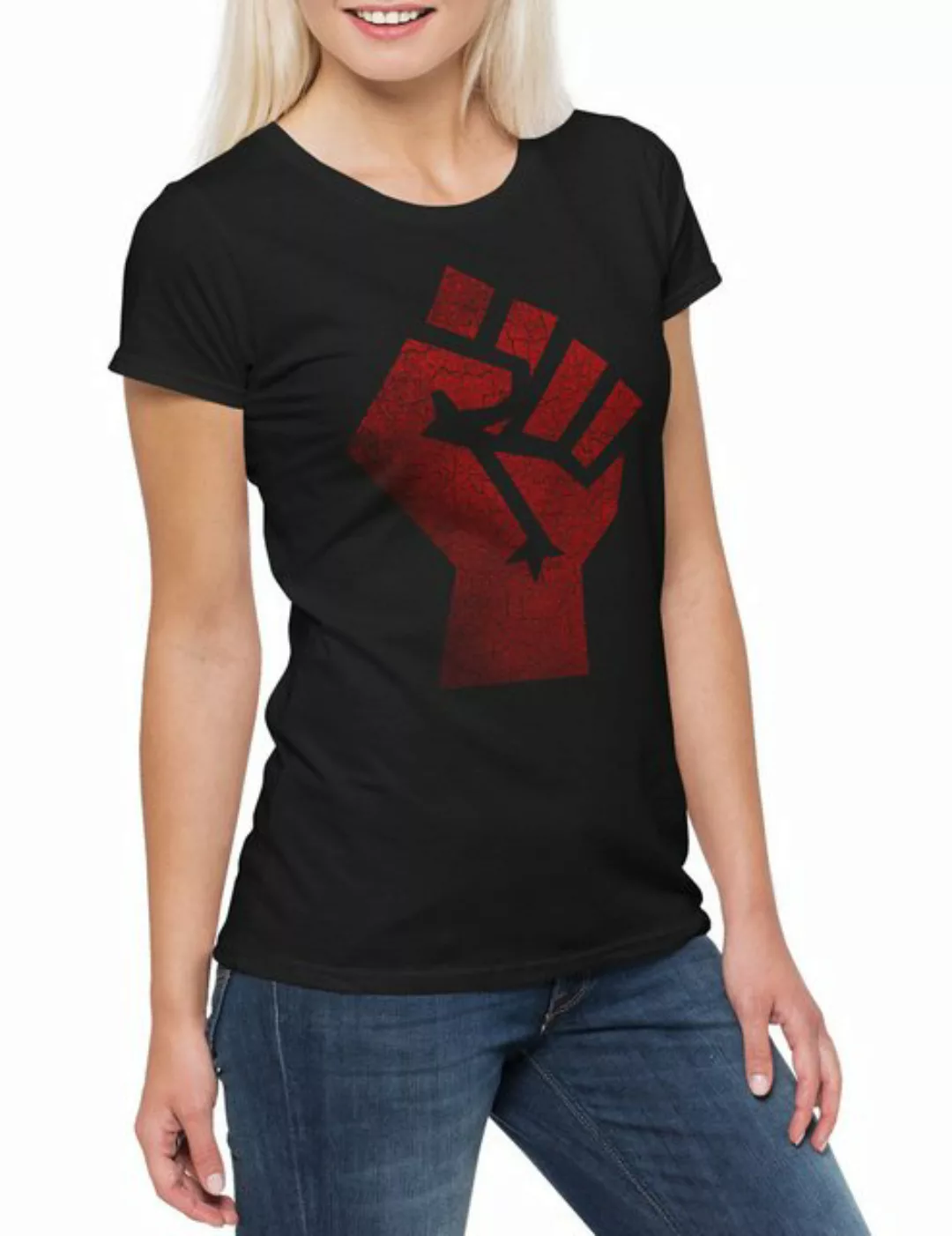 Urban Backwoods Print-Shirt Raised Fist Damen T-Shirt Red Clenched Faust Sa günstig online kaufen