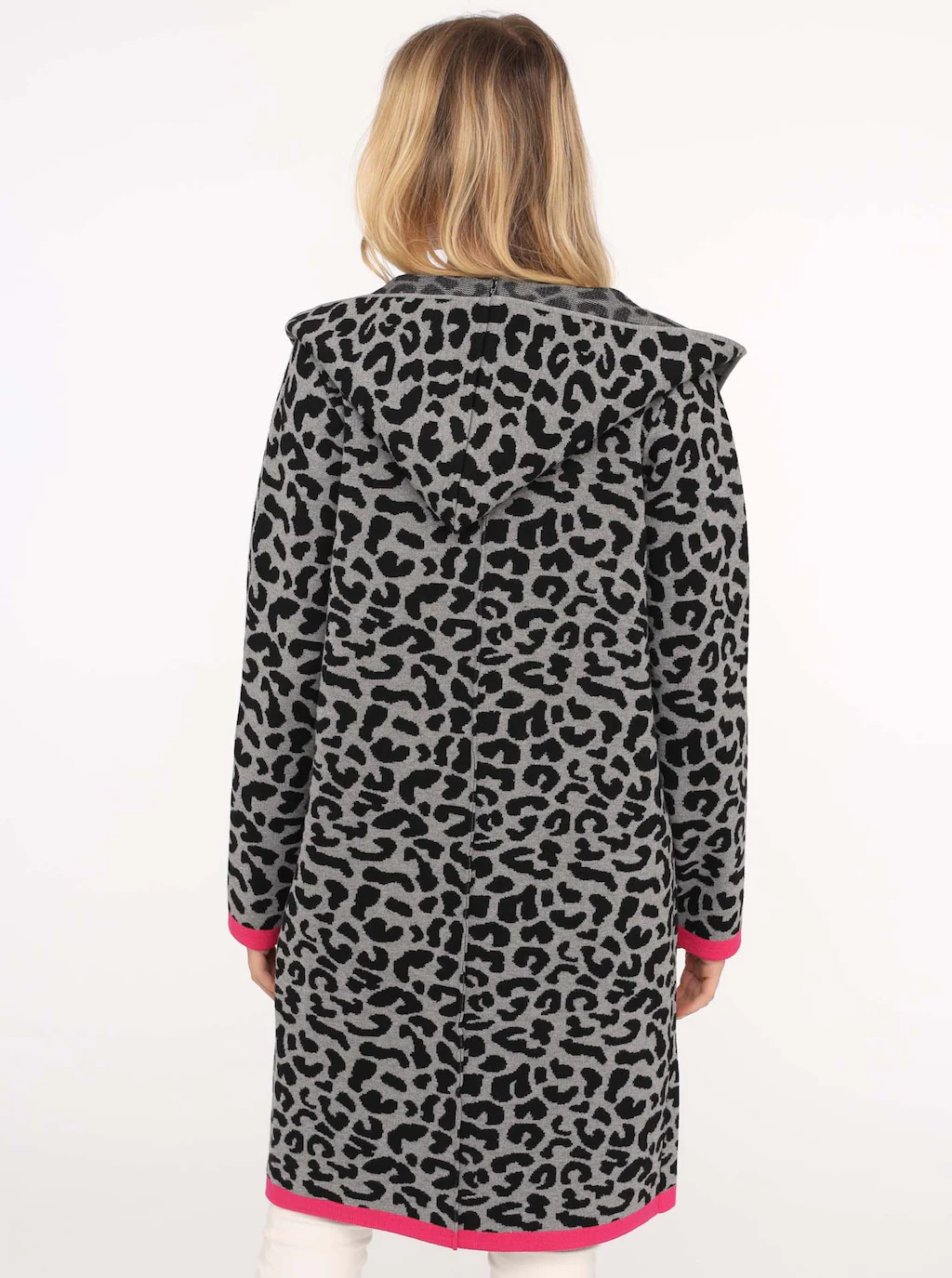 Zwillingsherz Strickjacke, Leoparden-Muster, Neon-Details, Langarm, Kapuze, günstig online kaufen