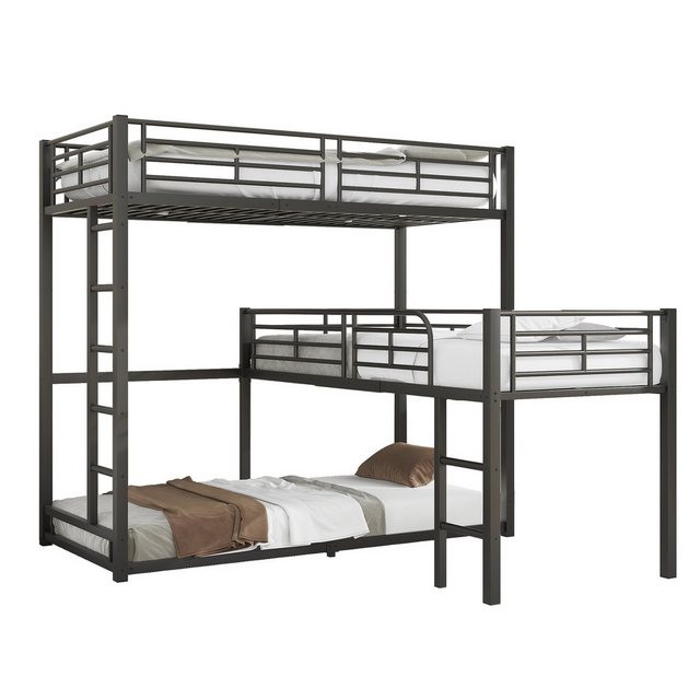 KoDise Hochbett 90×200cm Metallbett mit Doppeltreppe & hohes Geländer, Schr günstig online kaufen