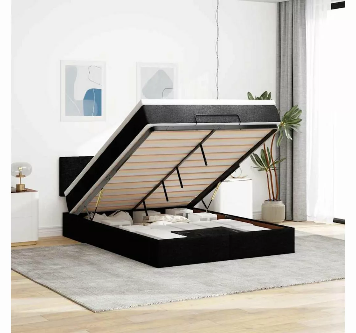 vidaXL Bett, Ottomane Bett mit Matratze & LEDs Schwarz 140x200 cm Stoff günstig online kaufen