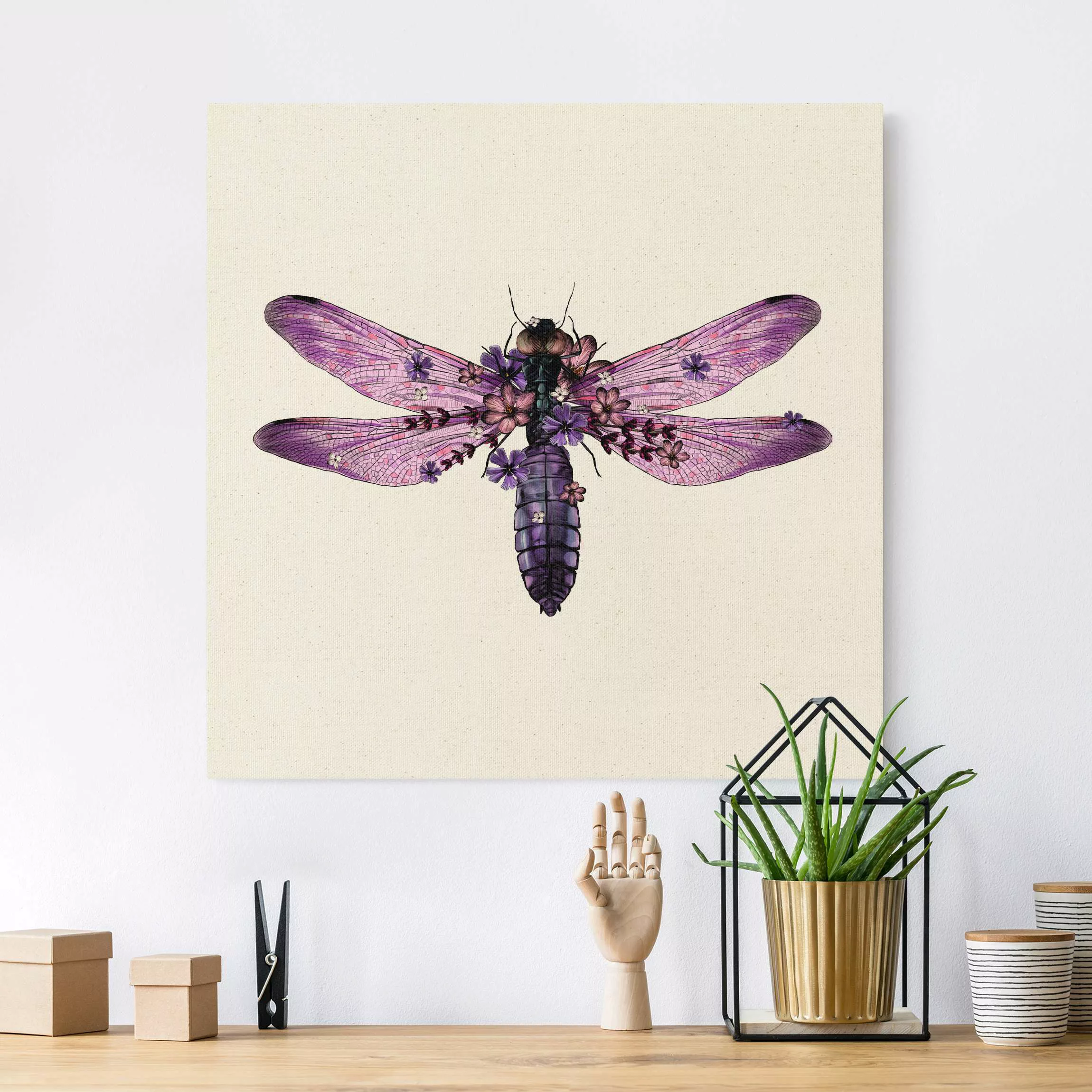 Leinwandbild auf Naturcanvas Illustration florale Libelle günstig online kaufen