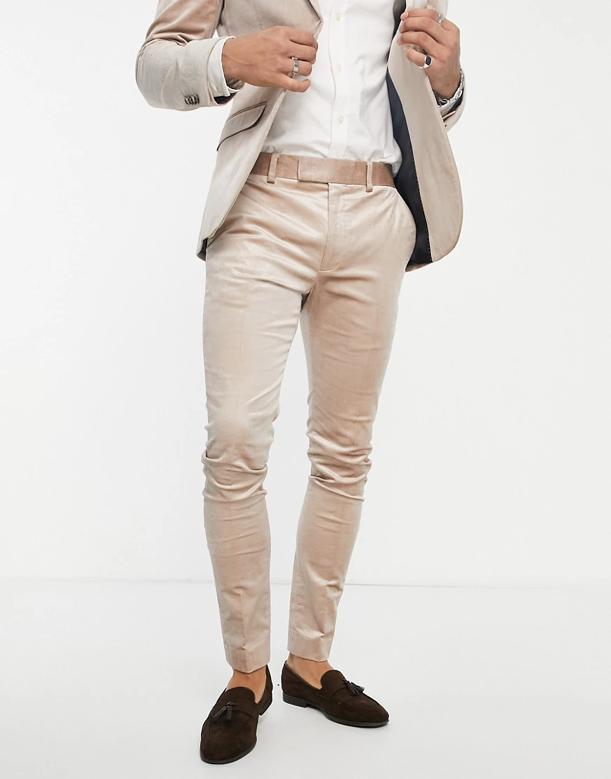 Topman – Supereng geschnittene Anzughose aus Cord in Stein-Neutral günstig online kaufen
