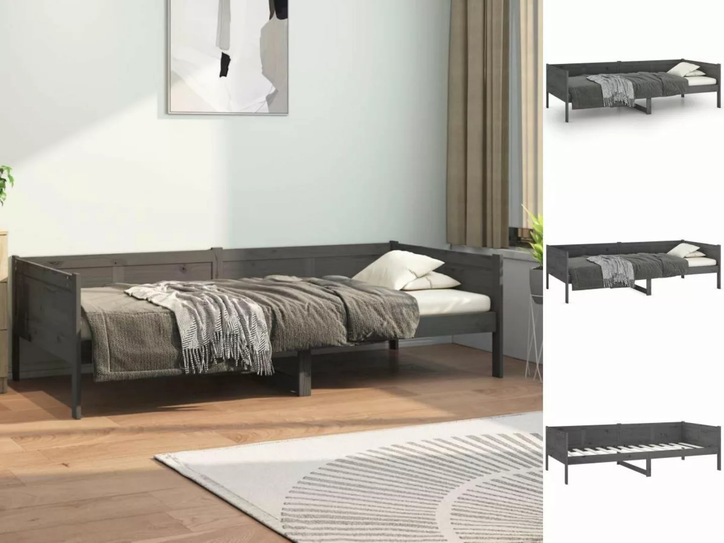 vidaXL Bettgestell Tagesbett Gästebett Grau Massivholz Kiefer 90x190 cm Bet günstig online kaufen