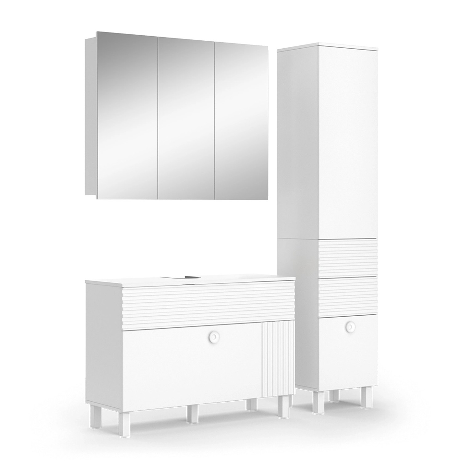 Vicco Badmöbel-Set Sola Weiß 3 Teile mit Hochschrank günstig online kaufen