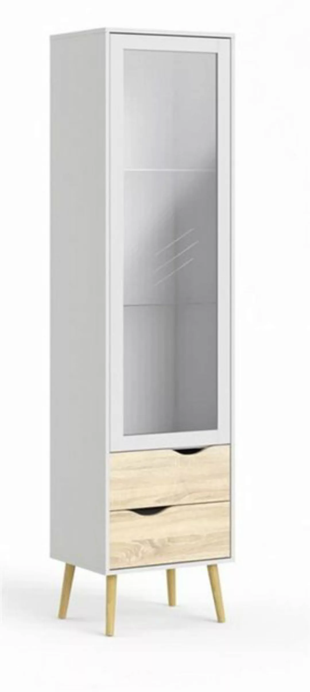 ebuy24 Vitrine Napoli Vitrine mit 1 Tür und 2 Schubladen in weiss günstig online kaufen