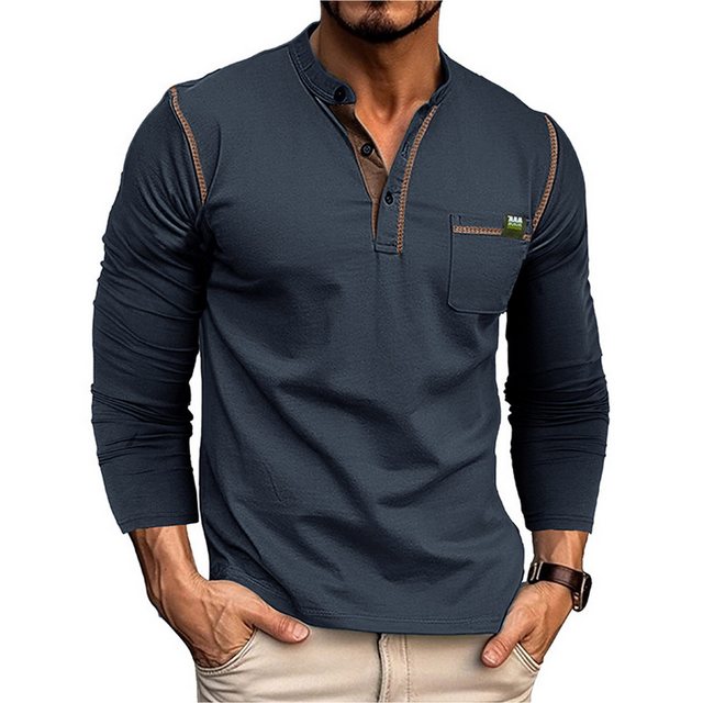 Zoclack Langarmbluse Herren Henley Shirt Herbst Casual Langarmshirt mit Kno günstig online kaufen