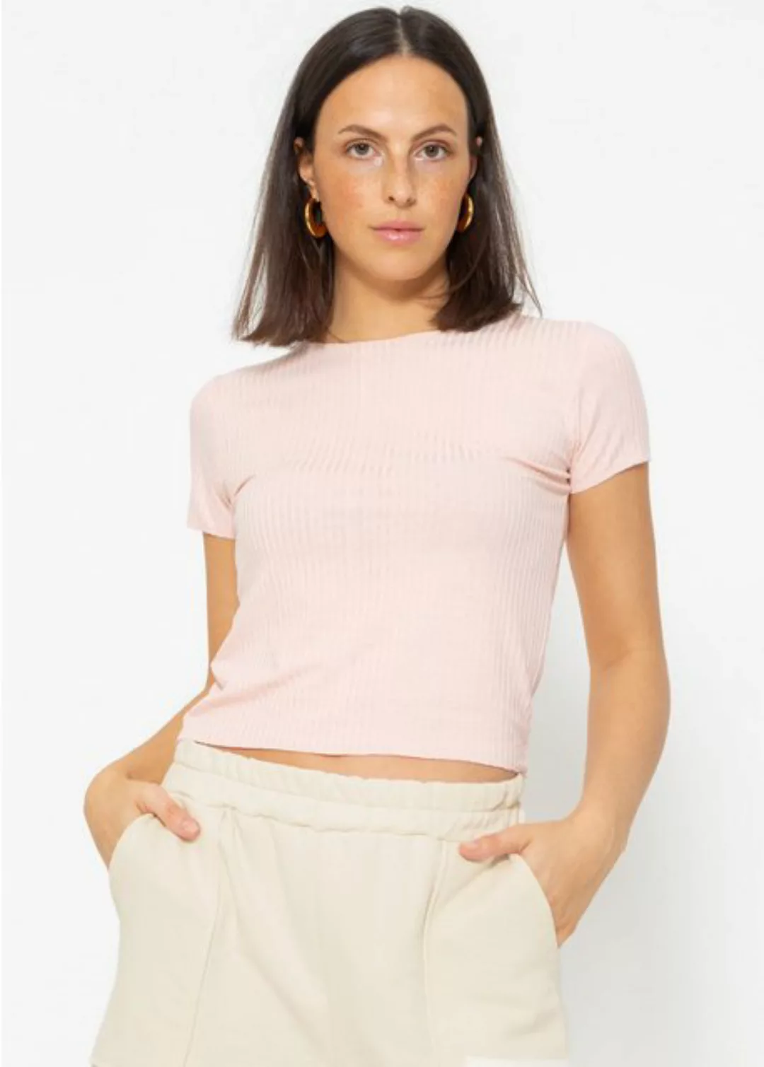 SASSYCLASSY Kurzarmshirt Cropped Basic T-Shirt Kurzarm Jersey Shirt in Ripp günstig online kaufen
