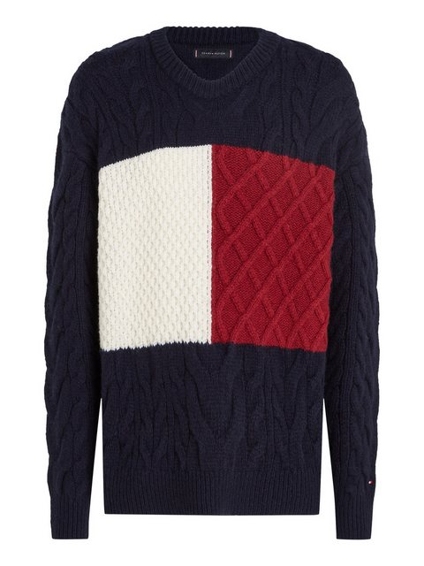 Tommy Hilfiger Rundhalspullover CABLE FLAG SWEATER mit Colorblocking-Design günstig online kaufen