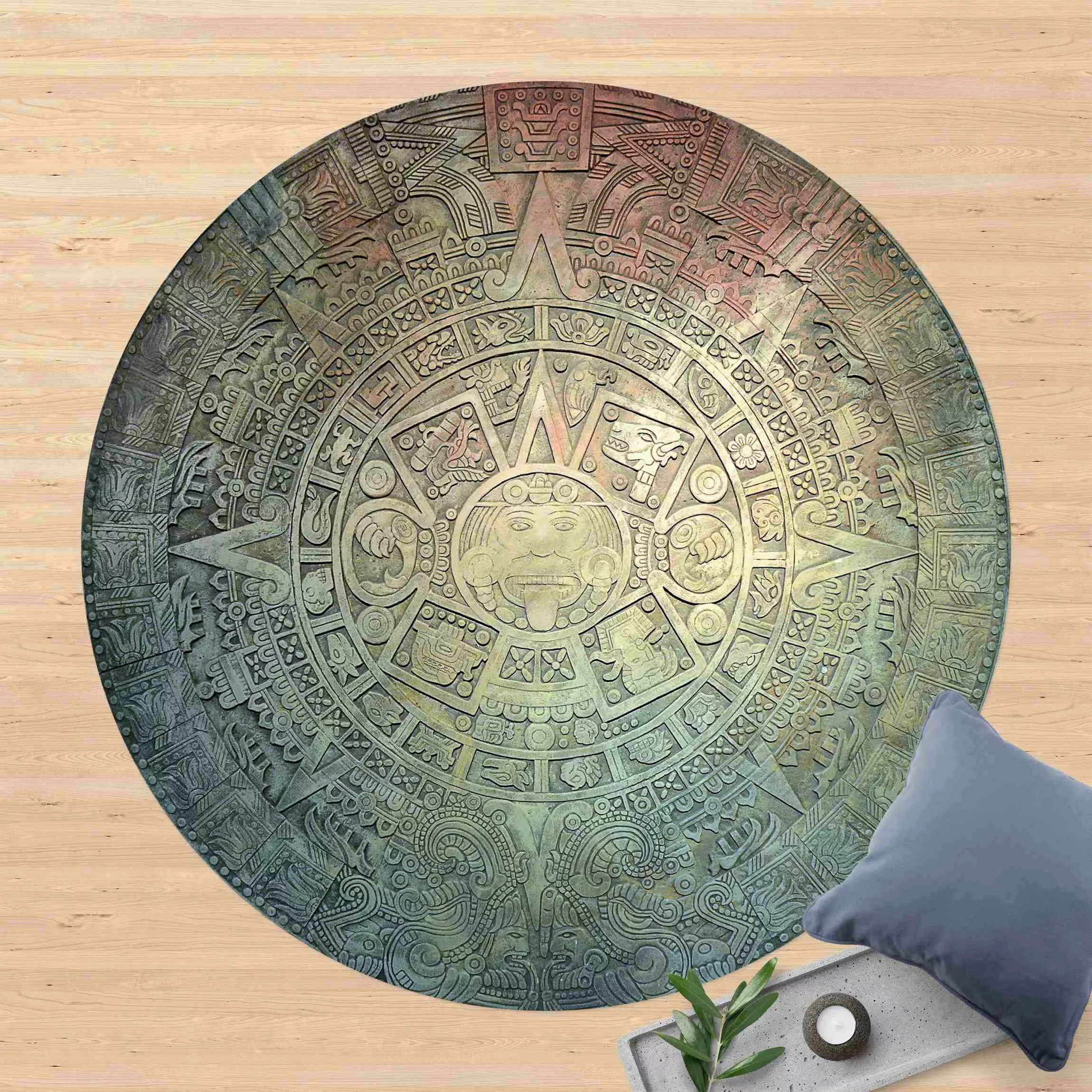 Runder Vinyl-Teppich Azteken Ornamentik im Kreis günstig online kaufen