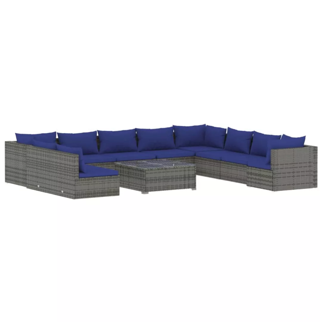 Vidaxl 11-tlg. Garten-lounge-set Mit Kissen Grau Poly Rattan günstig online kaufen