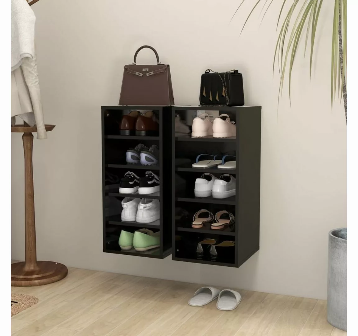 furnicato Hängeschuhschrank Schuhschränke 2 Stk. Schwarz 31,5x35x70 cm Holz günstig online kaufen