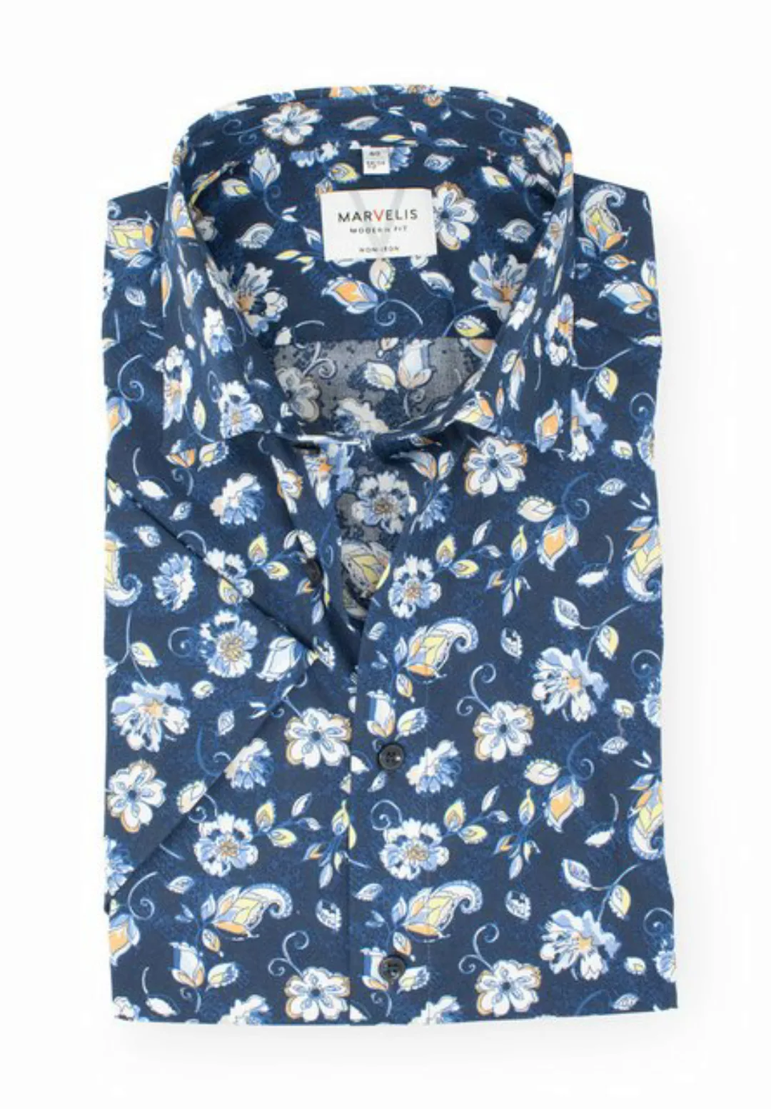 MARVELIS Kurzarmhemd Kurzarmhemd - Modern Fit - Muster - Marine günstig online kaufen