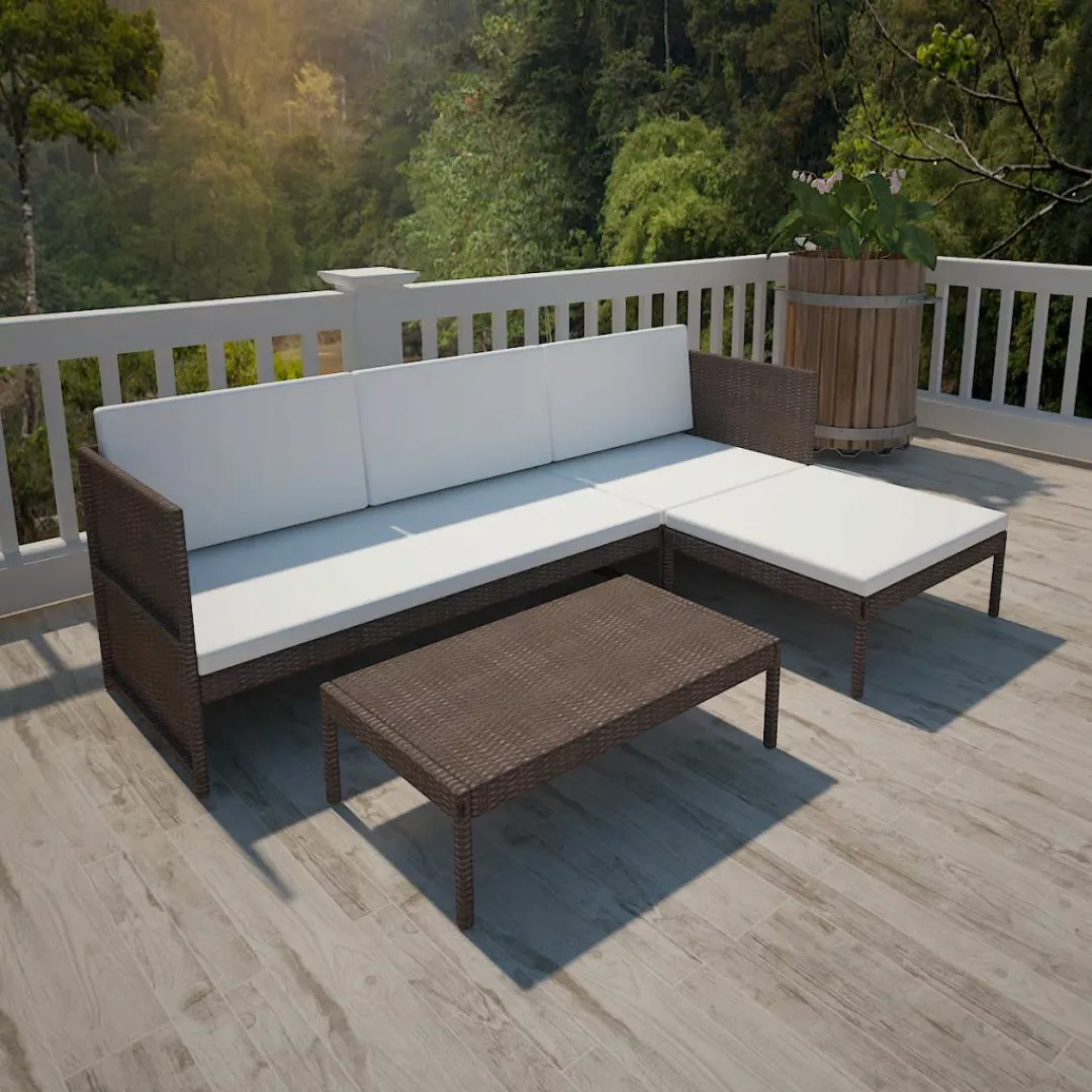 3-tlg. Garten-lounge-set Mit Auflagen Poly Rattan Braun günstig online kaufen