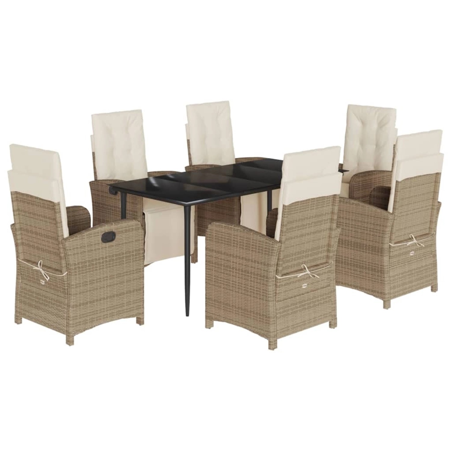 vidaXL 7-Tlg Garten-Essgruppe mit Kissen Beige Poly Rattan 3212574 günstig online kaufen