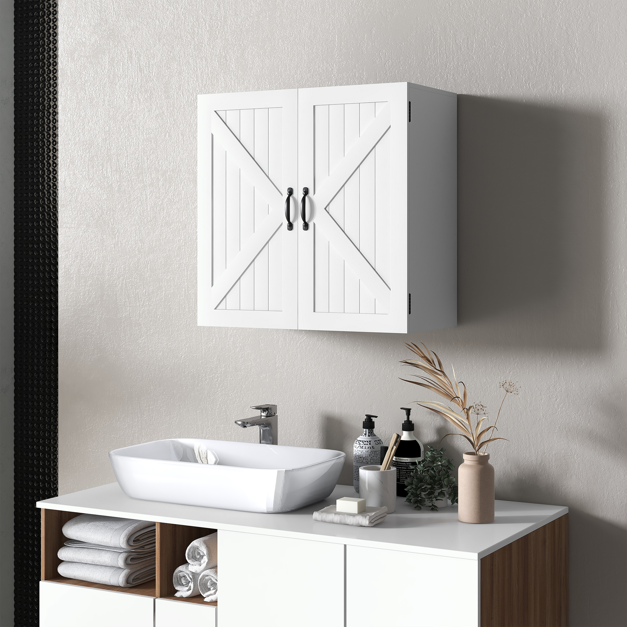 kleankin Badezimmerschrank Wandschrank aus Holz, Badezimmerwandmöbel im Lan günstig online kaufen