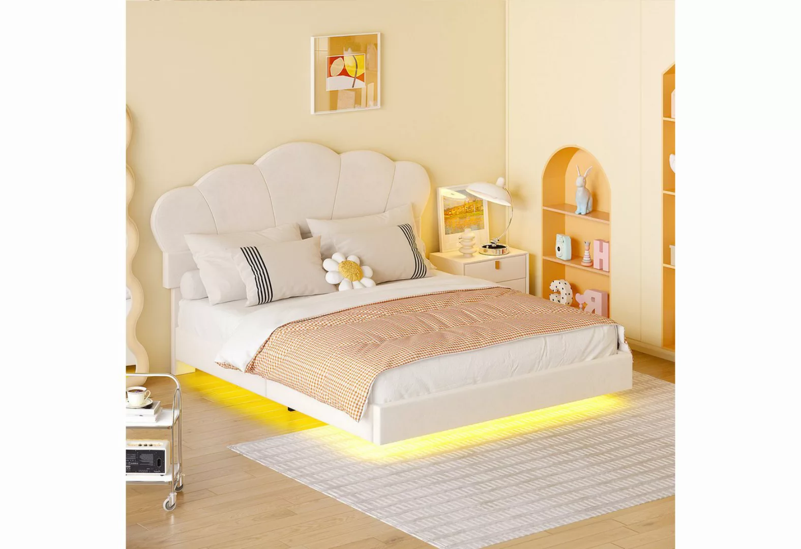 Rutaqian Polsterbett Doppelbett 140×200 cm, Jugendbett, Polsterbett mit LED günstig online kaufen