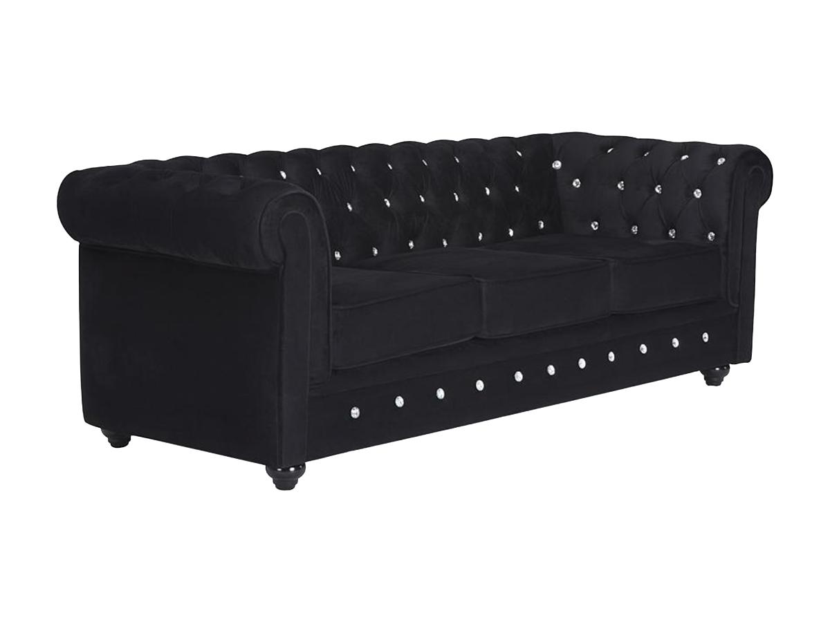 Sofa 3-Sitzer - Samt - Schwarz mit Knöpfen in Kristalloptik - CHESTERFIELD günstig online kaufen