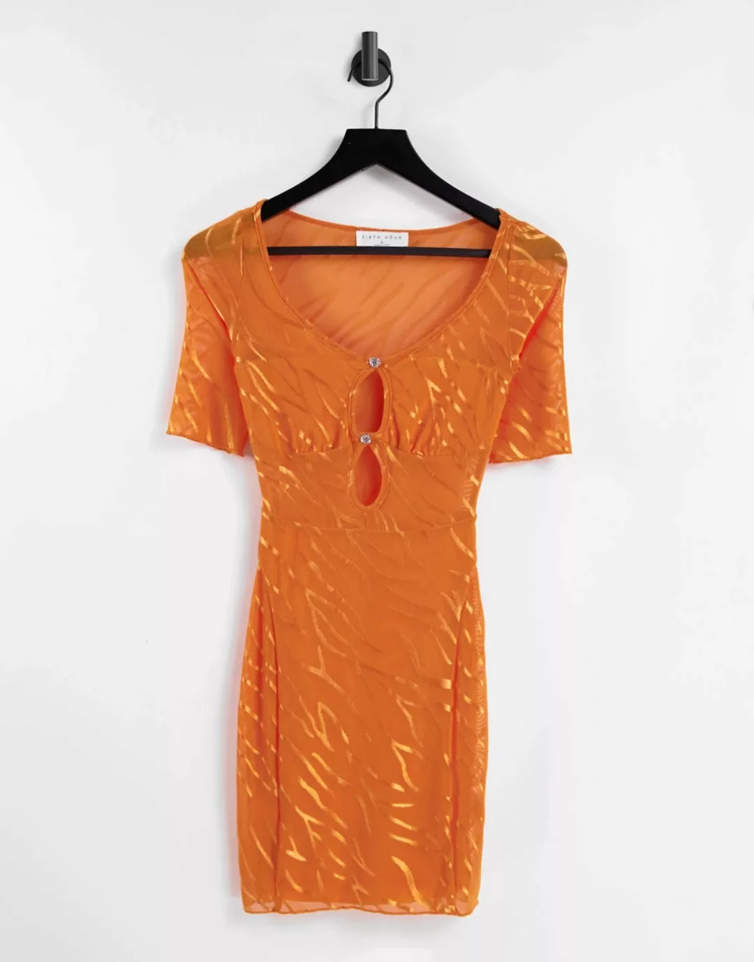 Ei8th Hour – Bodycon-Minikleid mit Zierausschnitt und Zebramuster in Orange günstig online kaufen