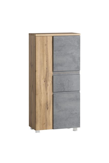 HELD MÖBEL Midischrank in Betongrau/ Wotaneiche, MDF - 65x130x35cm (BxHxT) günstig online kaufen