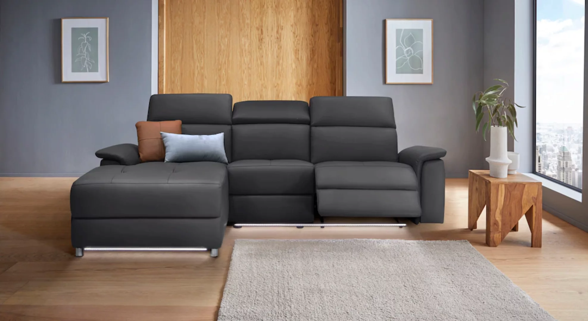 Places of Style Ecksofa »Pareli, L-Form, 259cm,m. Recamiere, Echtleder, Kun günstig online kaufen