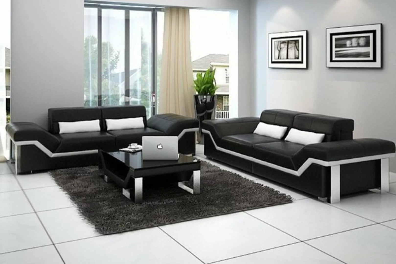 JVmoebel Sofa Moderne Schwarz-weiße Sofagarnitur 3+3 Sitzer Designer Sofas günstig online kaufen