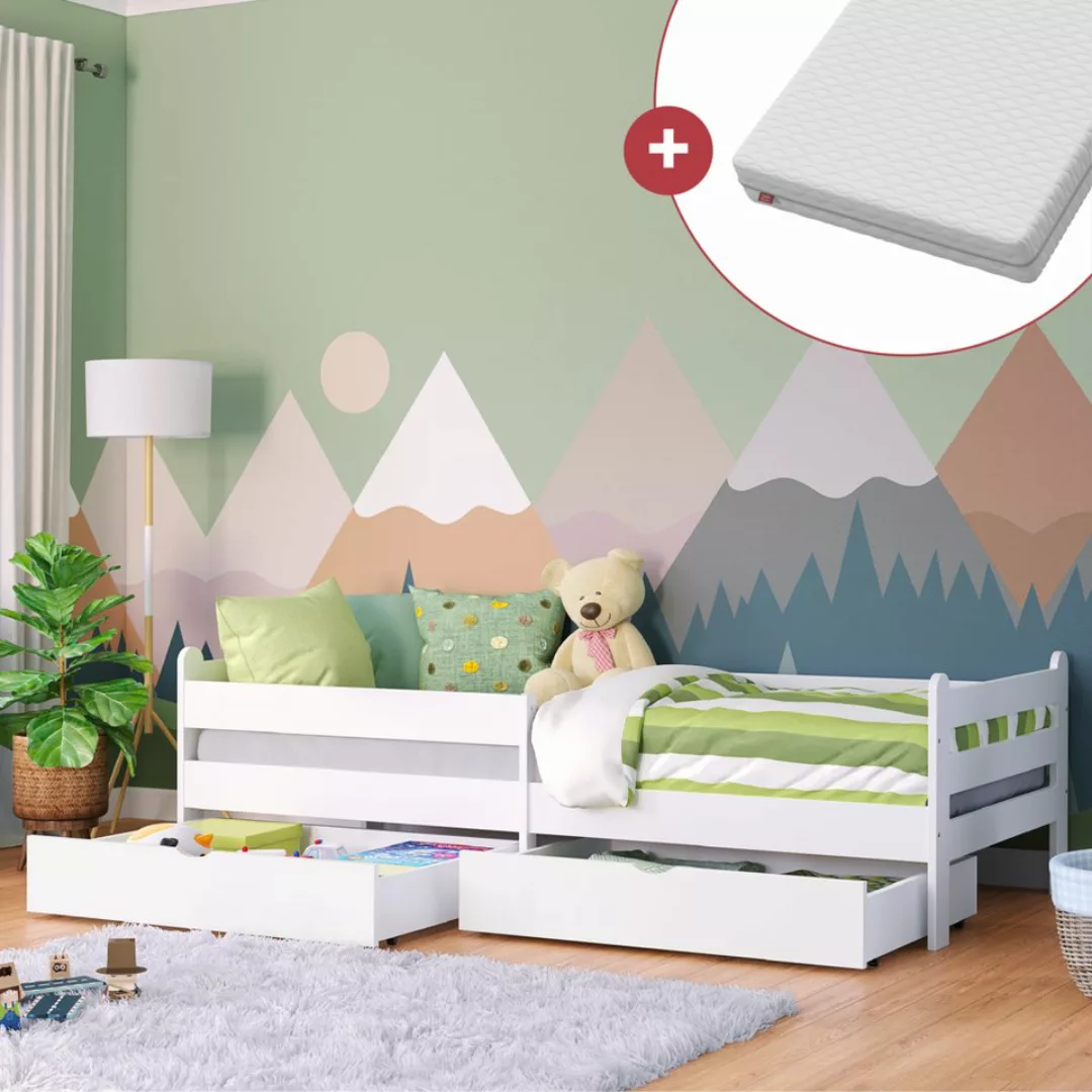 Bellabino Kinderbett Kuru (Einzelbett 90x200 cm in weiß mit Matratze), aus günstig online kaufen