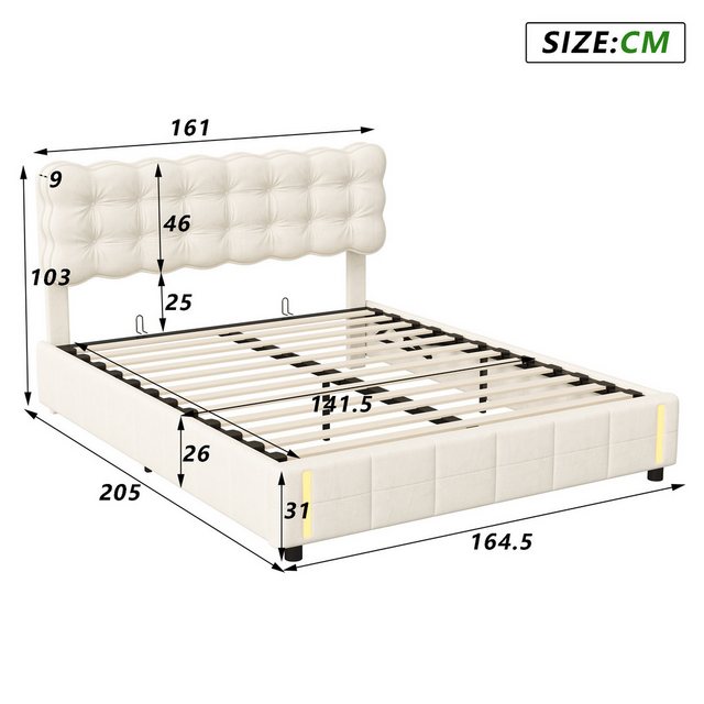 FUROKOY Polsterbett Hydraulisches Stauraumbett Doppelbett mit Sensorlicht, günstig online kaufen