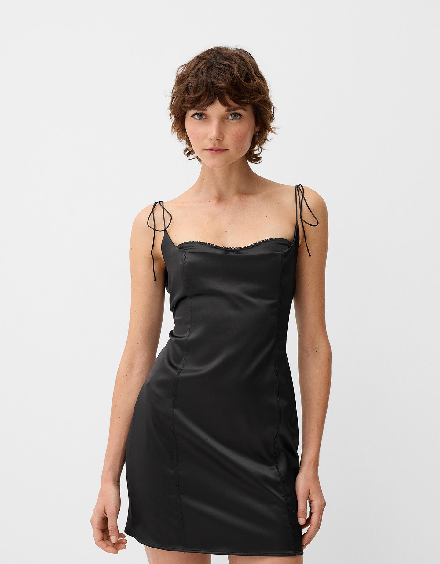 Bershka Minikleid Aus Satin Damen S Schwarz günstig online kaufen