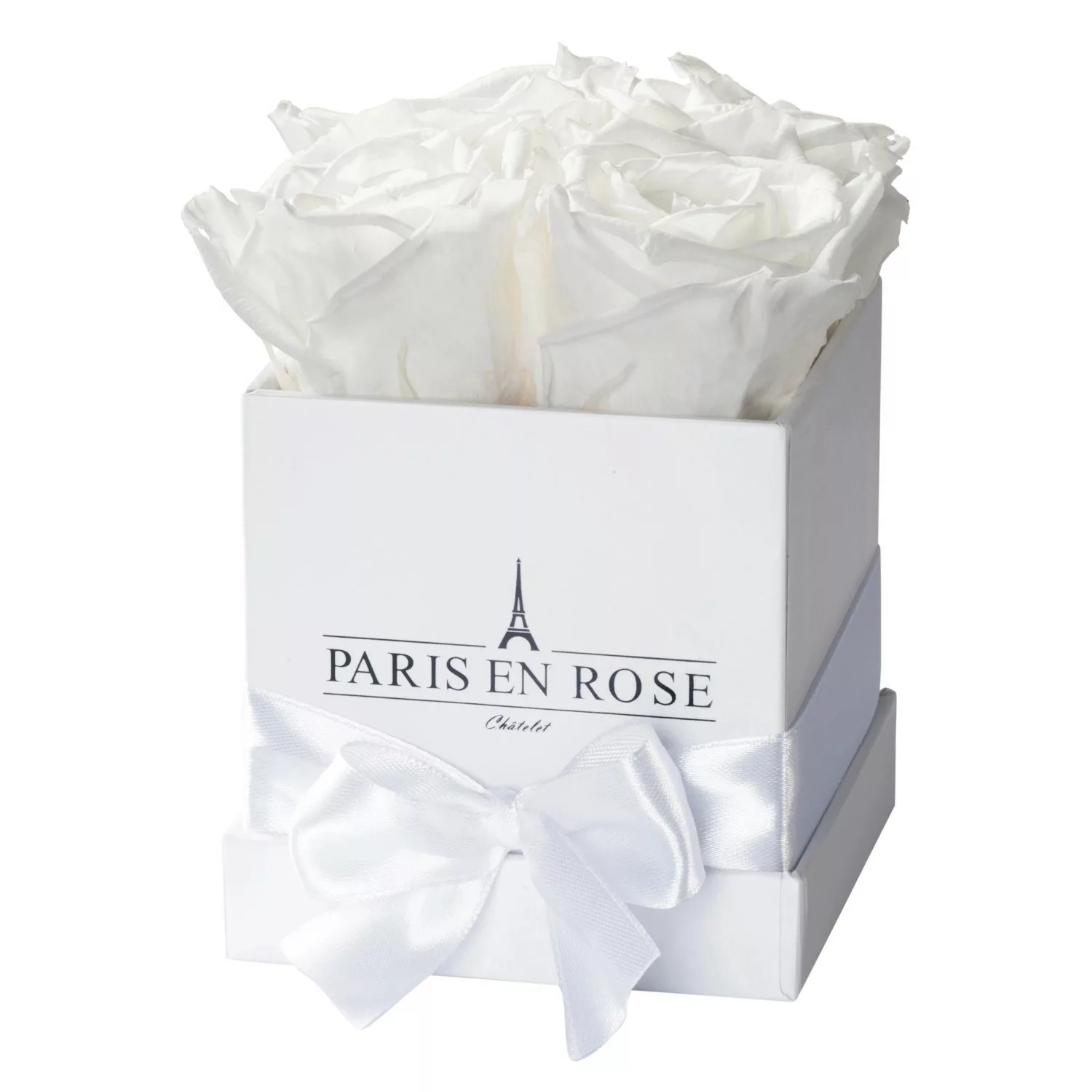 Rosenbox eckig Weiß mit Schleife und 4 Weißen Rosen günstig online kaufen