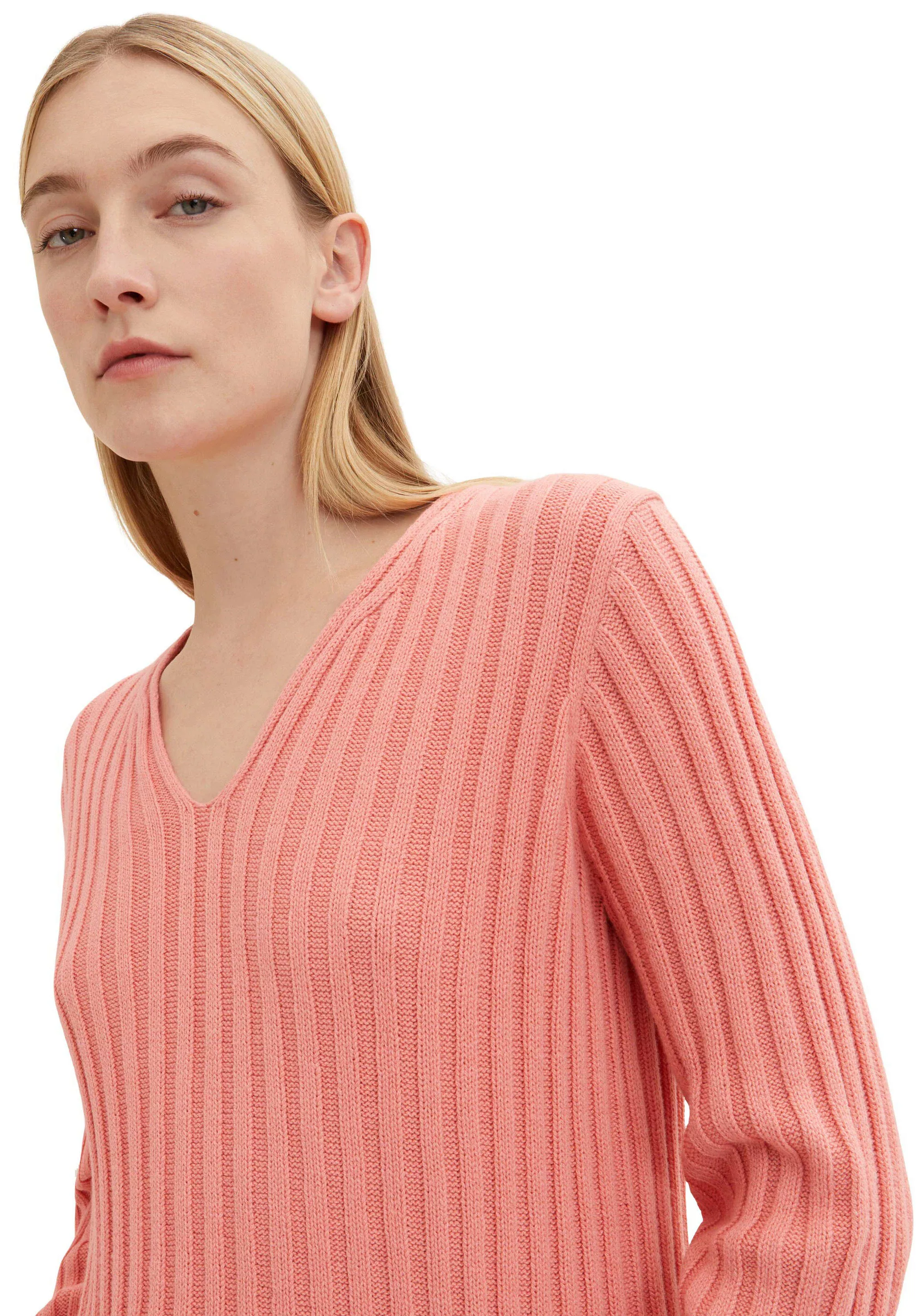 TOM TAILOR V-Ausschnitt-Pullover, in gerippter Optik günstig online kaufen