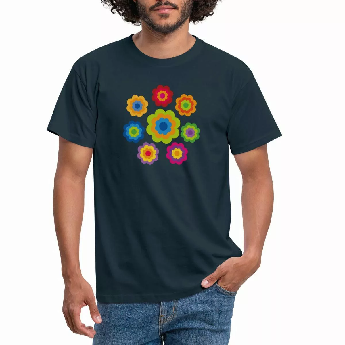 Spreadshirt T-Shirt 70er Jahre Hippie Flower günstig online kaufen