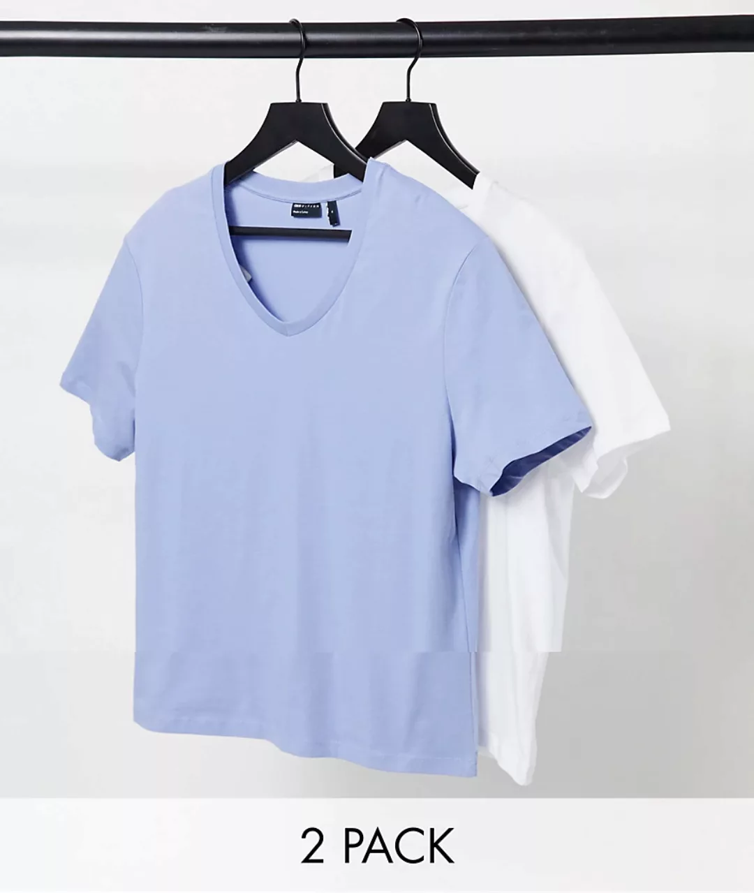 ASOS DESIGN – T-Shirts mit V-Ausschnitt im 2er-Pack-Mehrfarbig günstig online kaufen