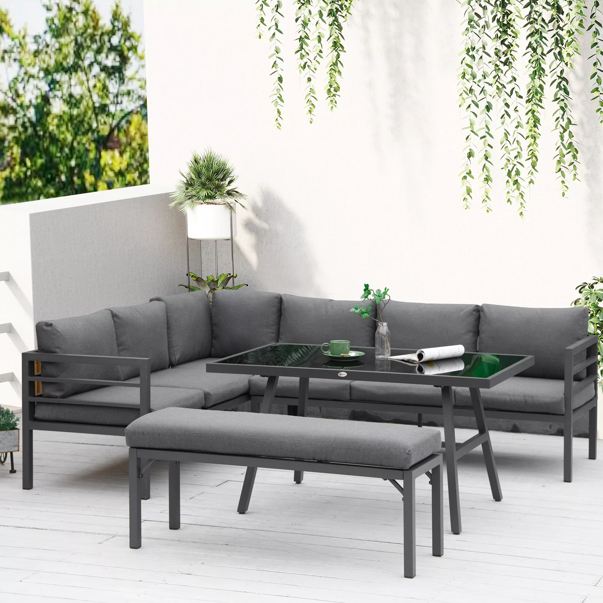 Outsunny Gartenmöbel-Set für 7 Personen mit Beistelltisch Balkonmöbel Set S günstig online kaufen