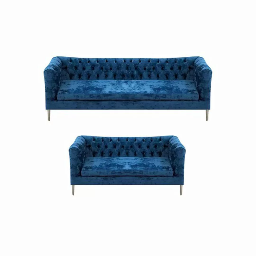 JVmoebel Chesterfield-Sofa Modern Design Blau Polstersitz 2x Sofas Couchen günstig online kaufen