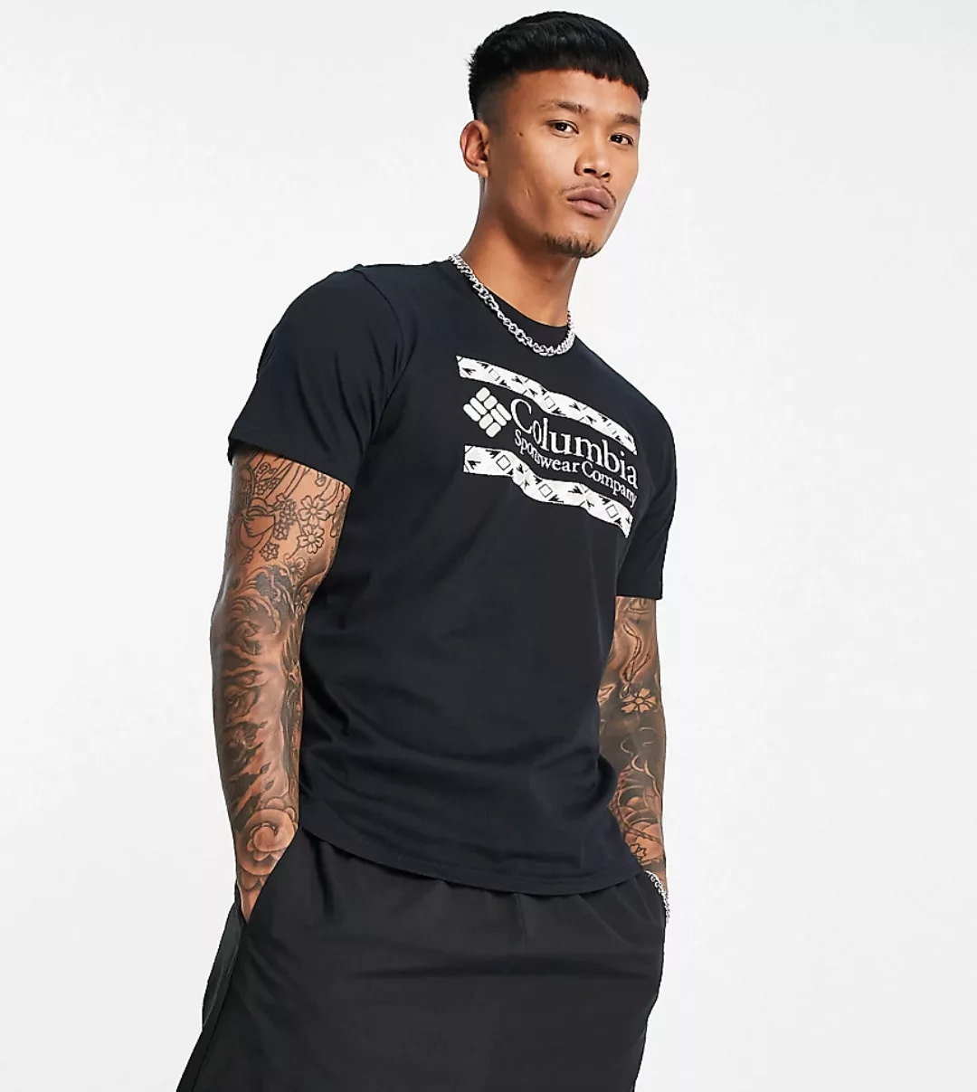 Columbia – Rapid Ridge – T-Shirt in Schwarz/Lila mit Grafikprint, exklusiv günstig online kaufen