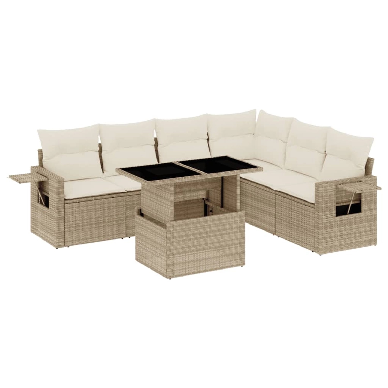 vidaXL 7-tlg Garten-Sofagarnitur mit Kissen Beige Poly Rattan Modell 369 günstig online kaufen