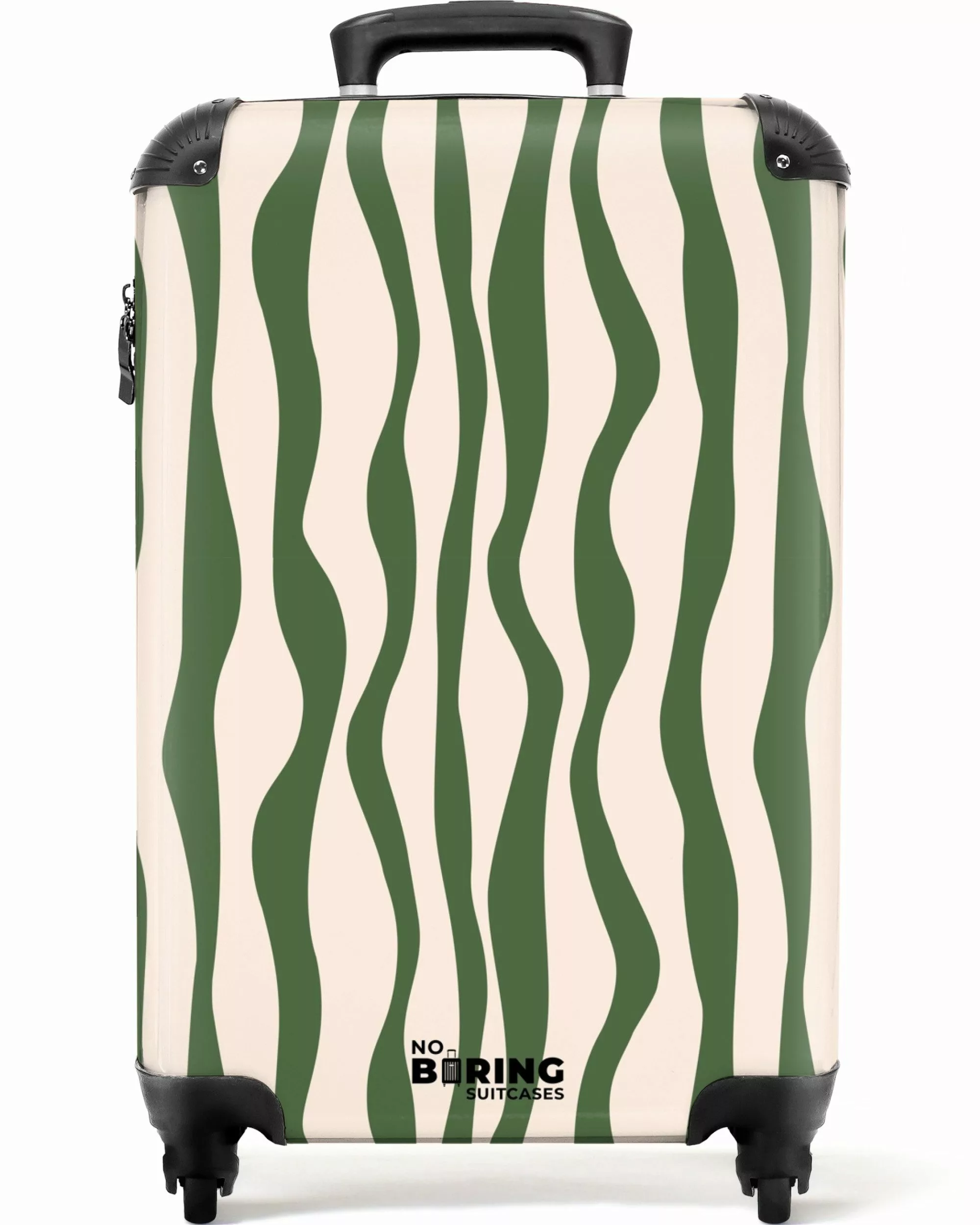 NoBoringSuitcases.com© Hartschalen-Trolley Beige mit grünen Linien günstig online kaufen